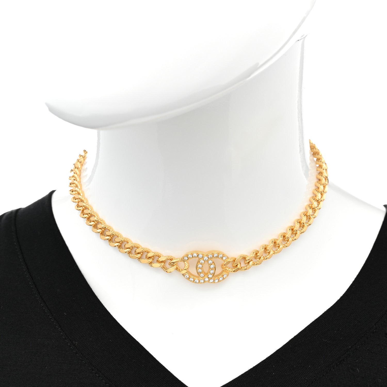 Chanel Crystal Chain Link CC Choker Necklace Gold 2 of 7