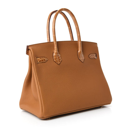 Hermes Togo Shiny Niloticus Crocodile Birkin Touch 30 Caramel Tabac Camel 3 of 34