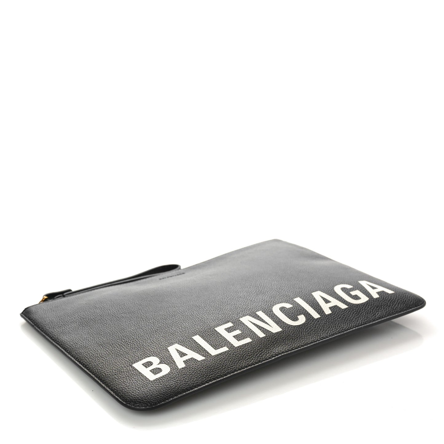 Calfskin Logo Medium Cash Pouch With Handle Black White