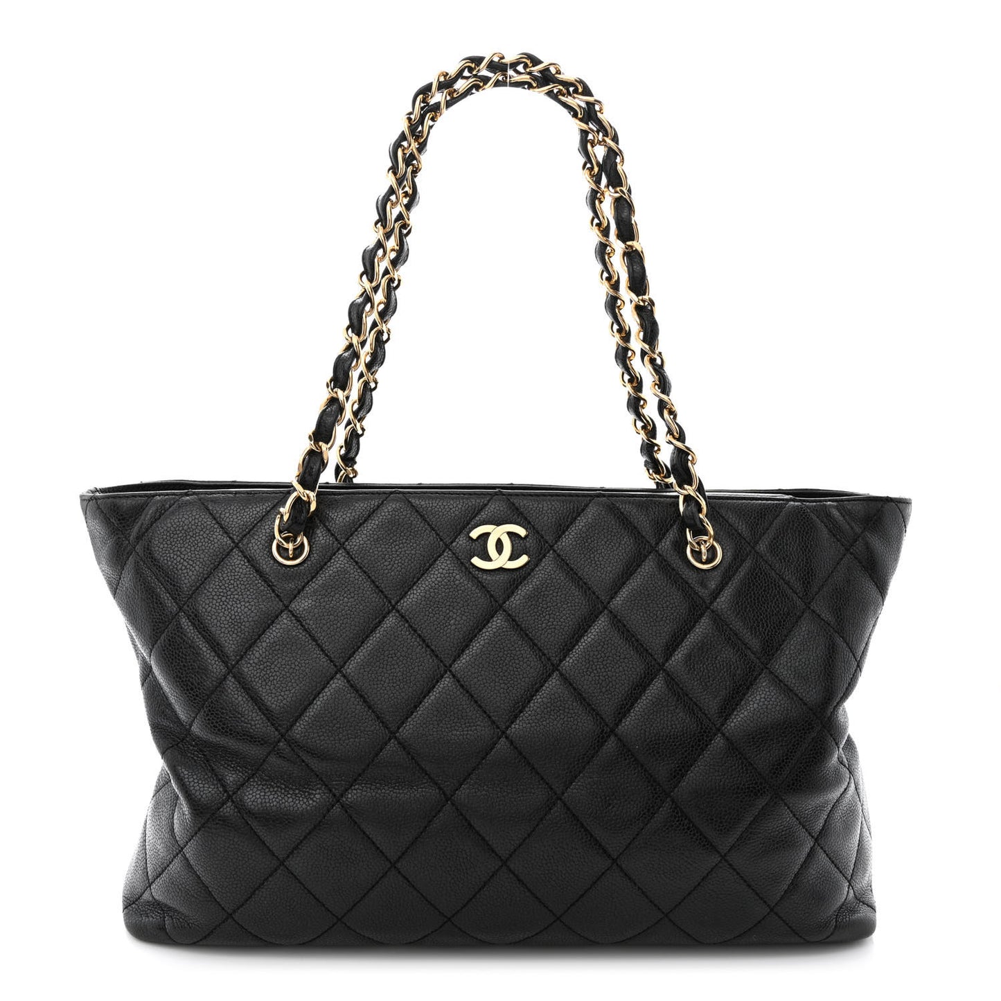 Caviar Quilted Shopping Tote Black