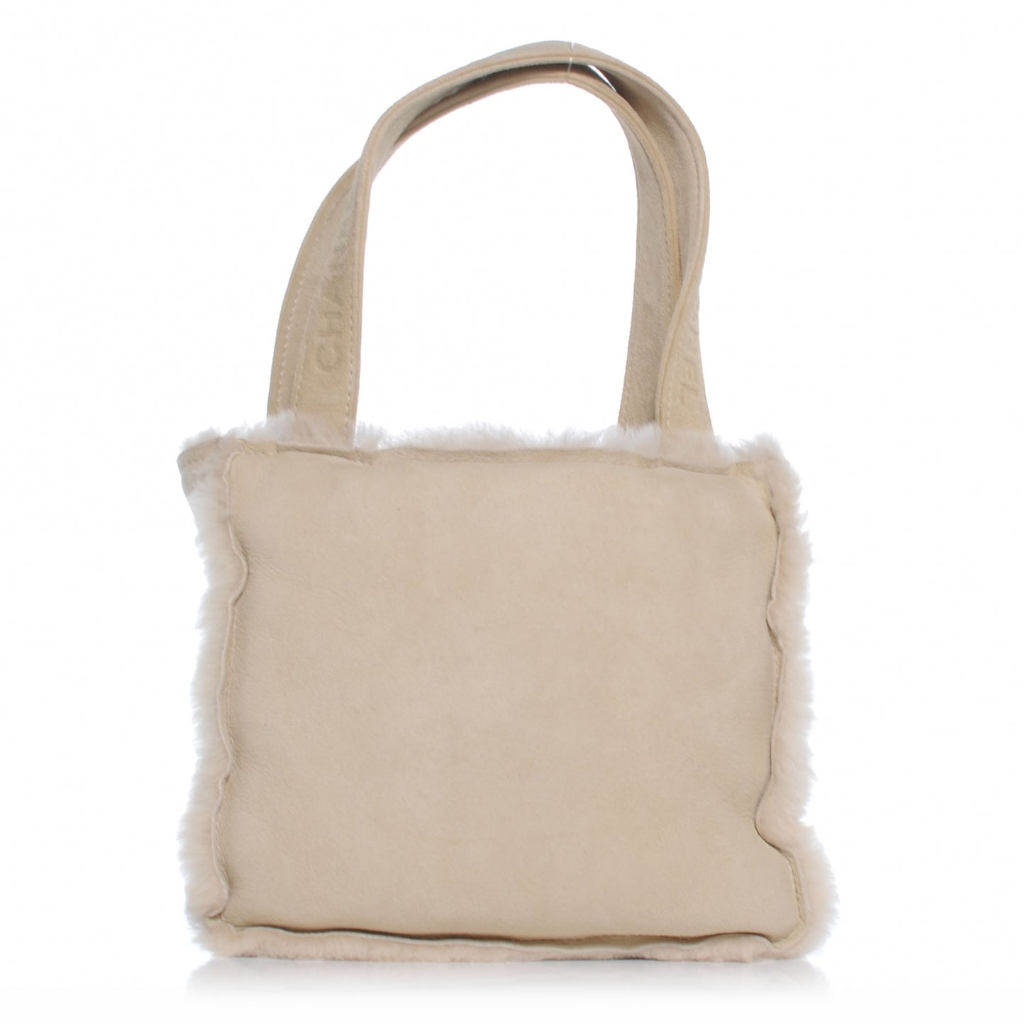 Suede Shearling Fur Handbag Ivory