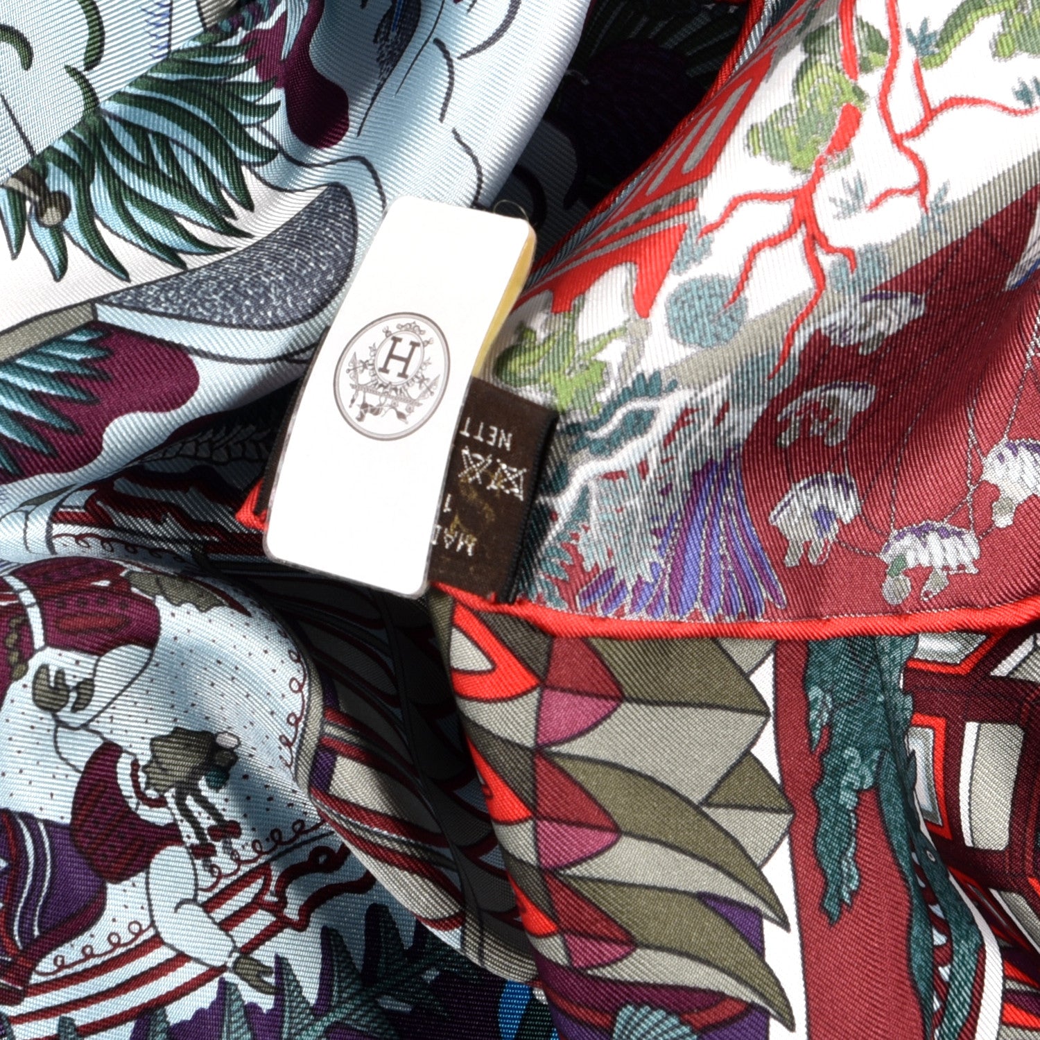 Hermes Silk Animapolis Scarf 90 Bordeaux Bleu Rouge 4 of 4