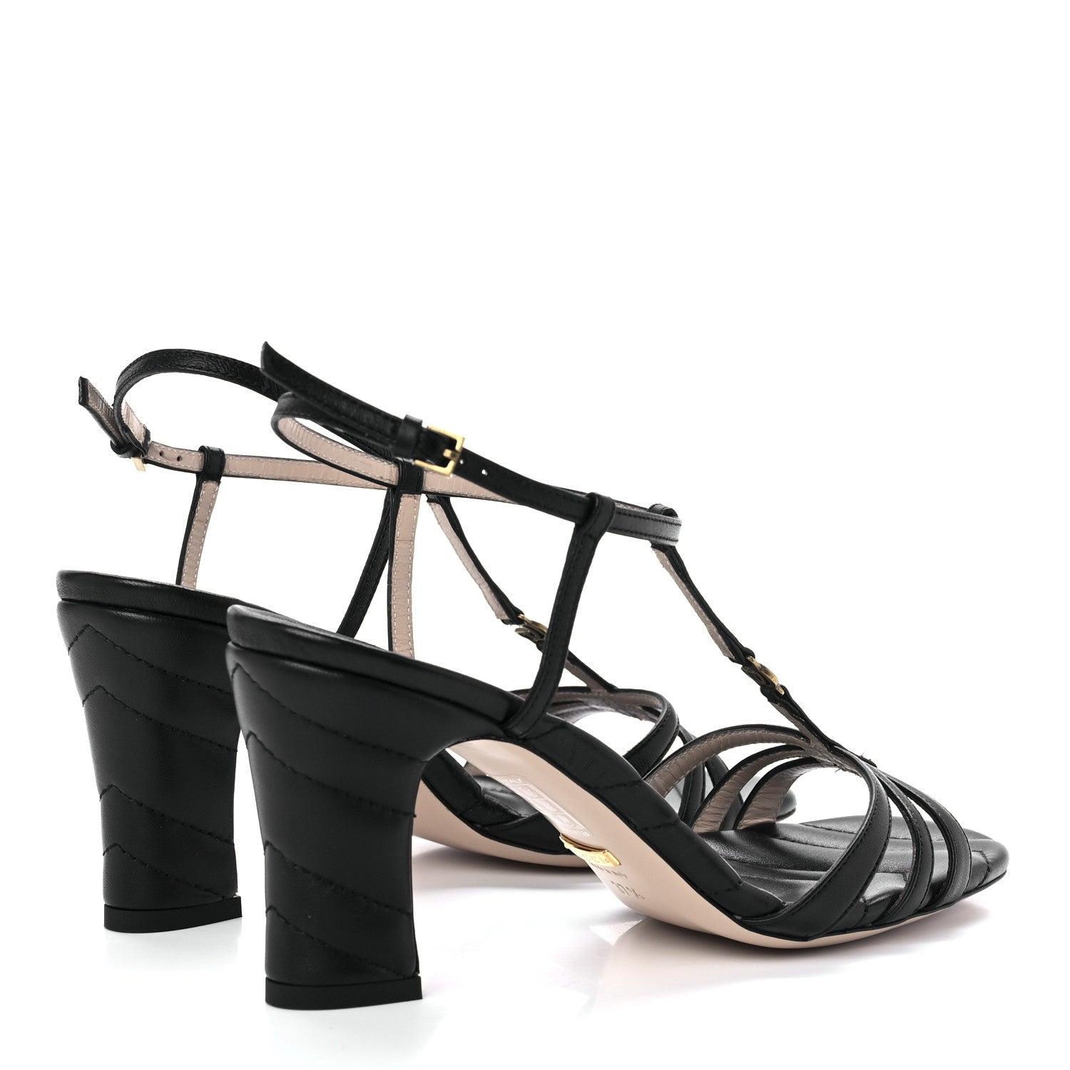 Gucci Nappa Matelasse T-Strap 40mm Sandals 37.5 Black 4 of 9
