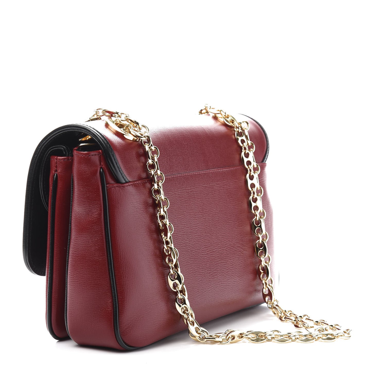 Azalea Calfskin Bi-Color Small Marina Chain Shoulder Bag New Cherry Red Black