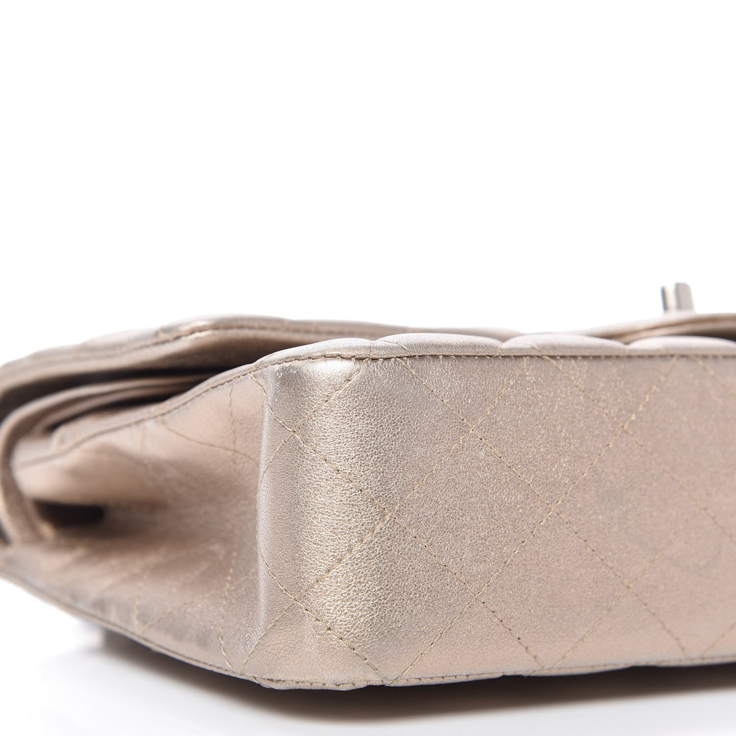 Metallic Lambskin Quilted Medium Double Flap Gold