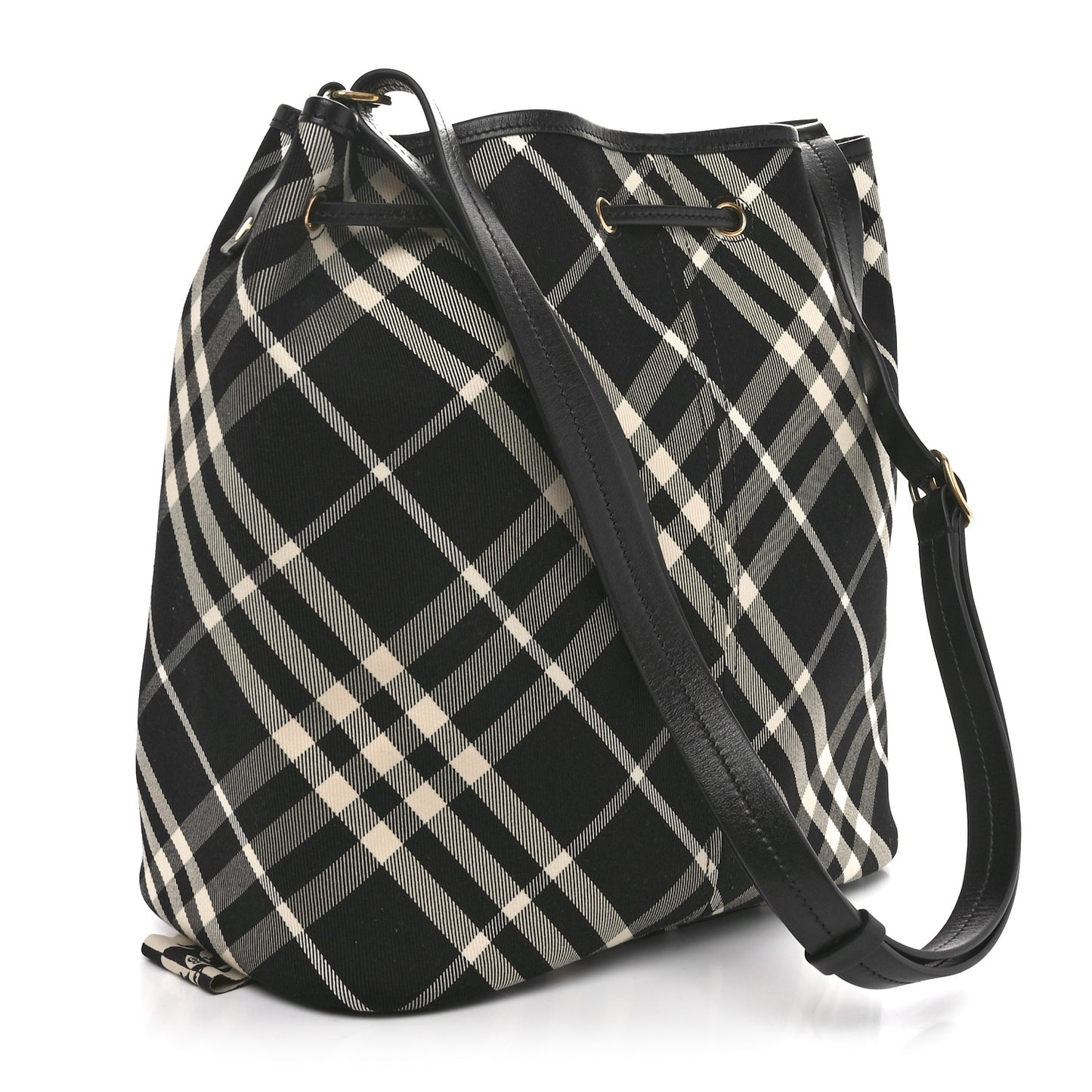 Check Medium Bucket Bag Black Calico
