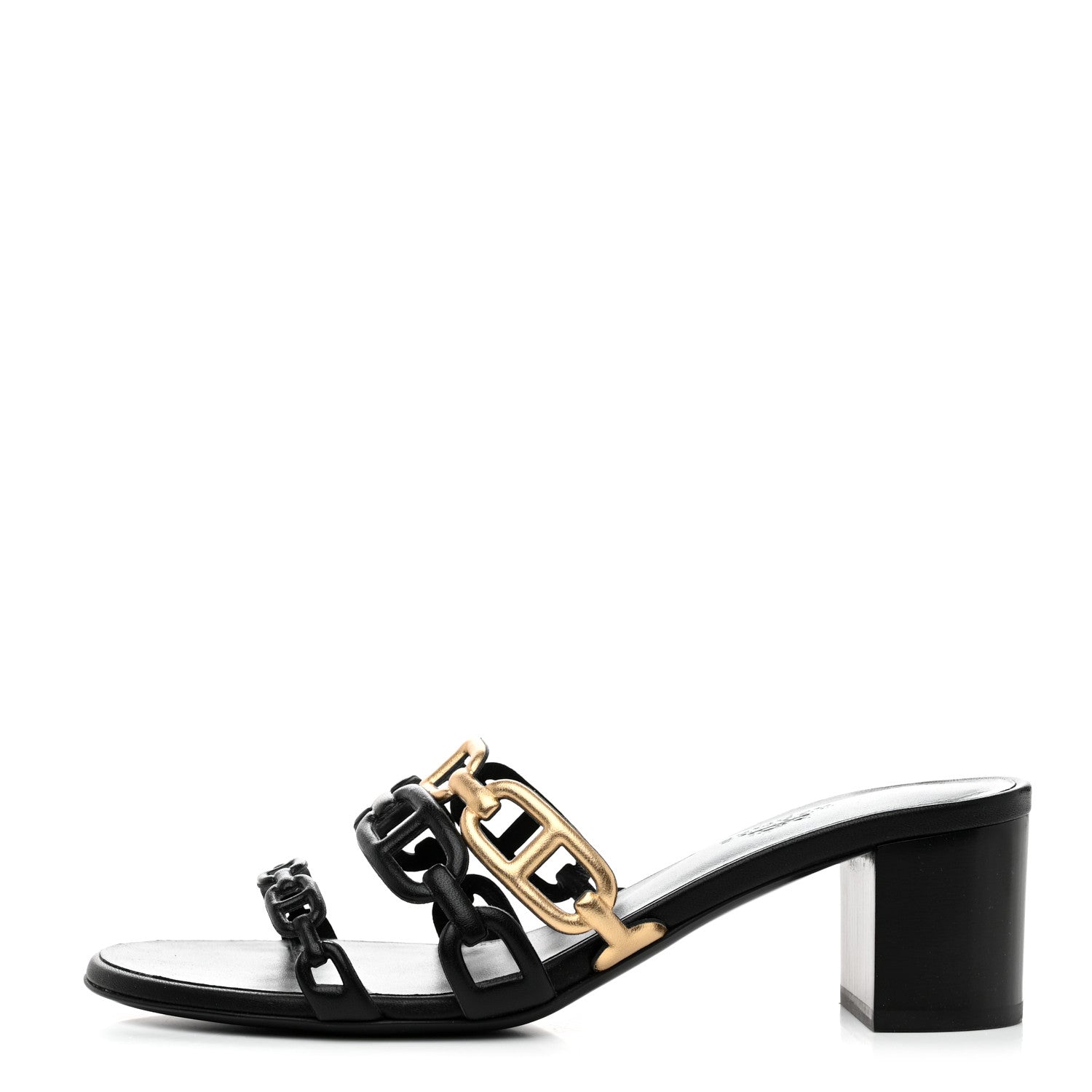 Hermes Metallic Nappa Tandem Sandals 37 Black Dore 1 of 9
