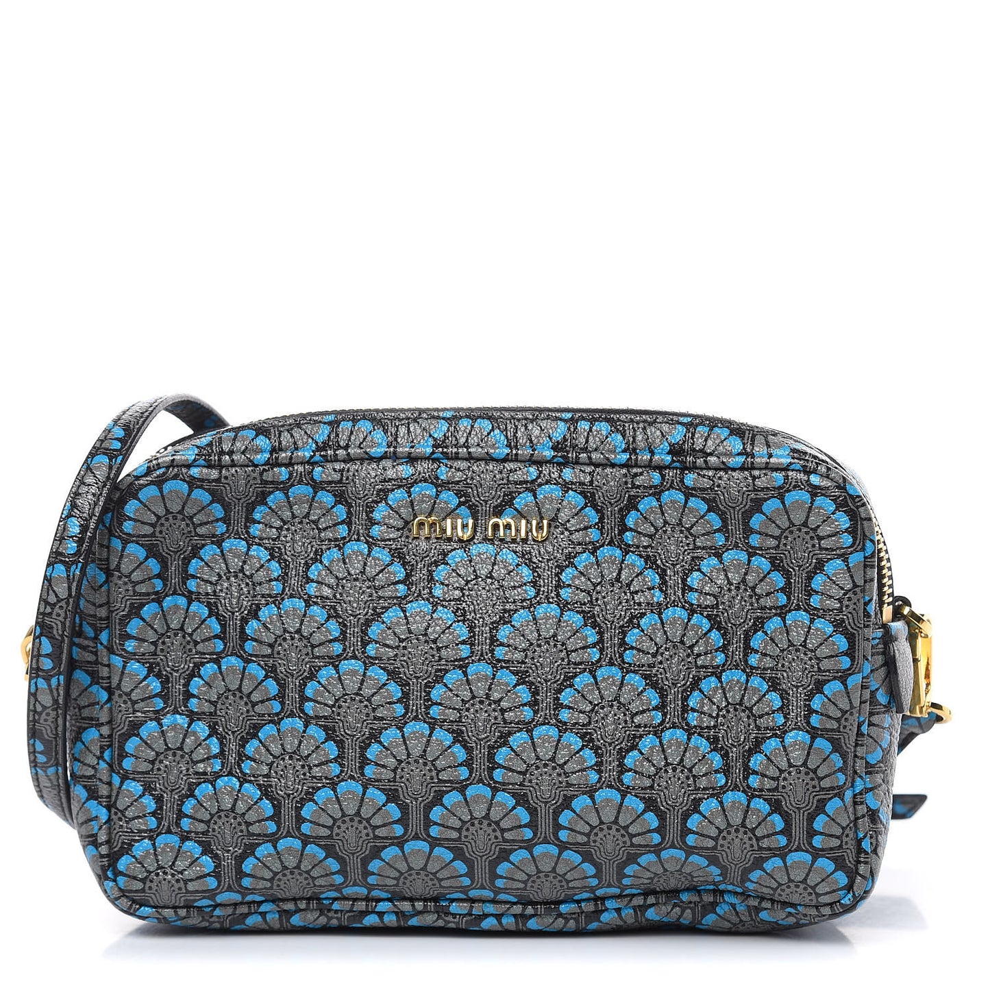 Goatskin Madras Dis Peacock Print Double Zip Crossbody Bag Asfalto