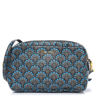 Miu Miu Goatskin Madras Dis Peacock Print Double Zip Crossbody Bag Asfalto 1 of 10