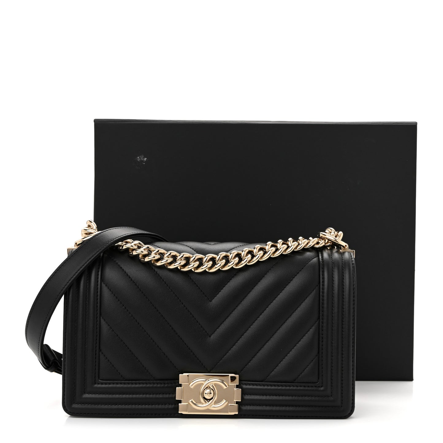 Lambskin Chevron Quilted Medium Boy Flap Black