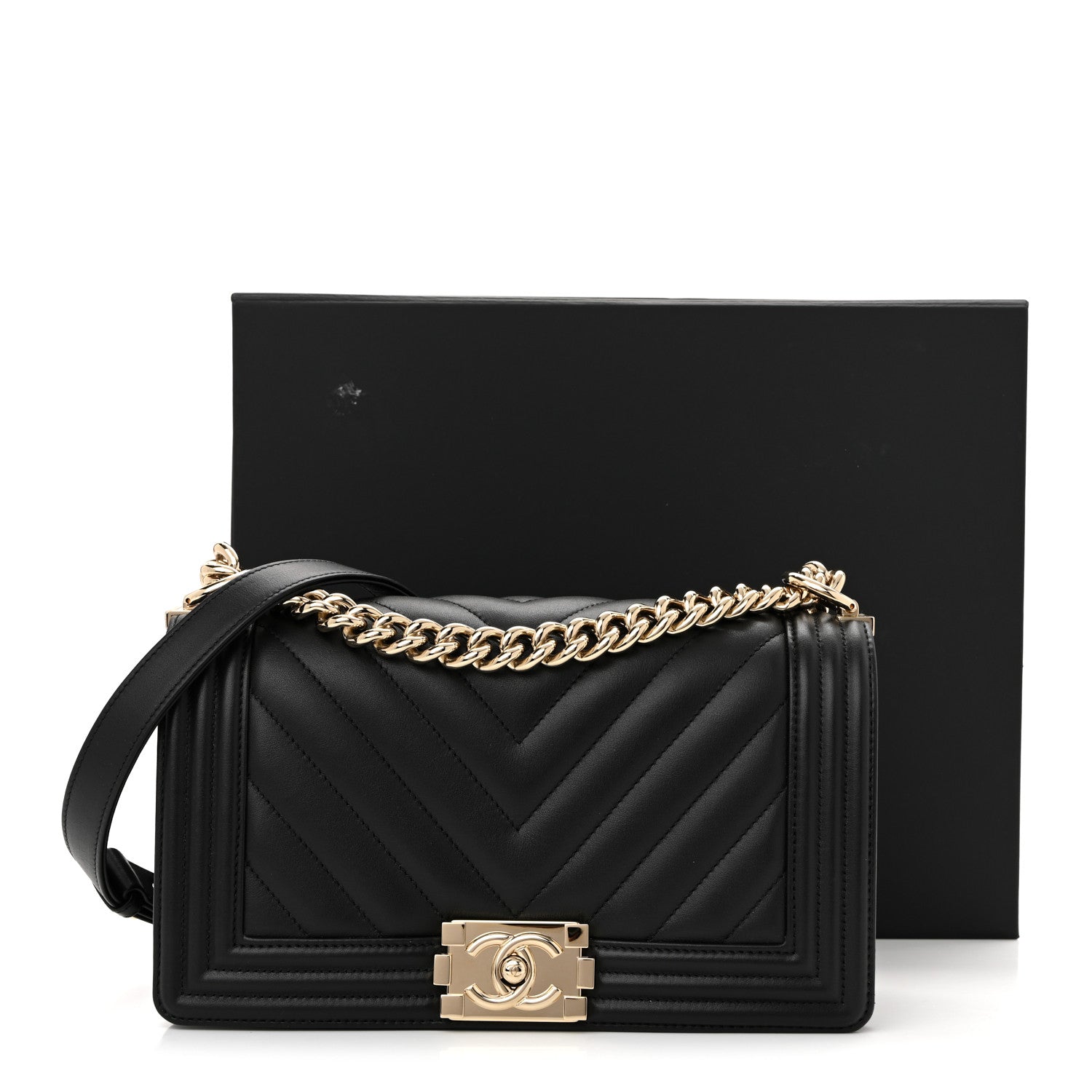 Chanel Lambskin Chevron Quilted Medium Boy Flap Black 12 of 12