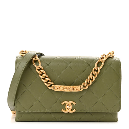 Chanel Caviar Quilted Bracelet On Chain Flap Green 1 of 10