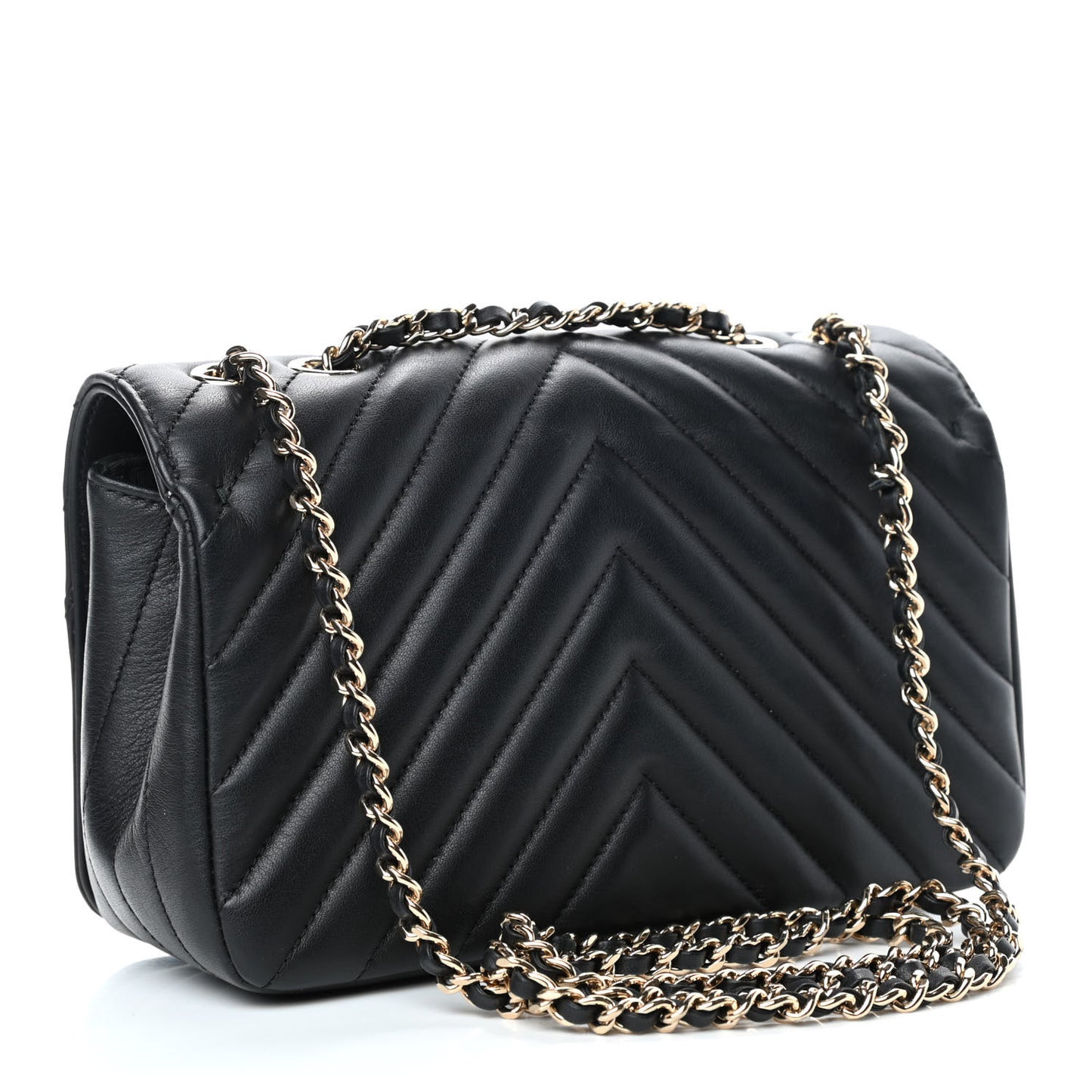 Calfskin Chevron Quilted Mini Statement Flap Black