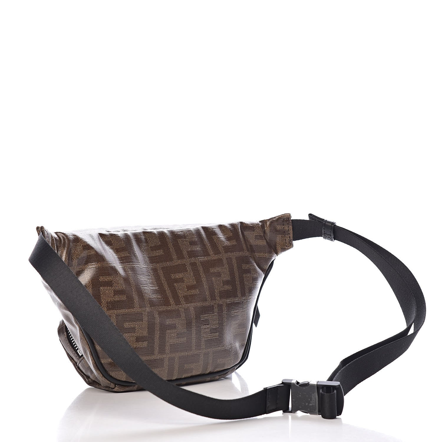 Fendi Glazed Fabric Vitello Century FF 1974 Stamp Patch Pocket Belt Bag Mogano Panna Black 3 of 10