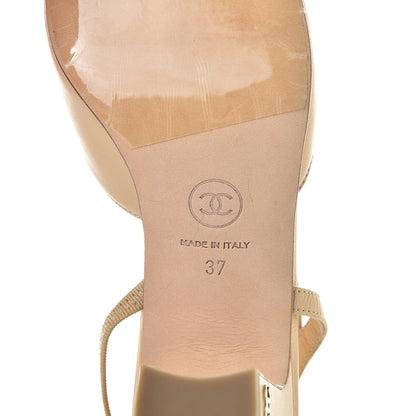 Chanel Lambskin Patent Cap Toe CC Slingback Sandals 37 Beige White 9 of 10
