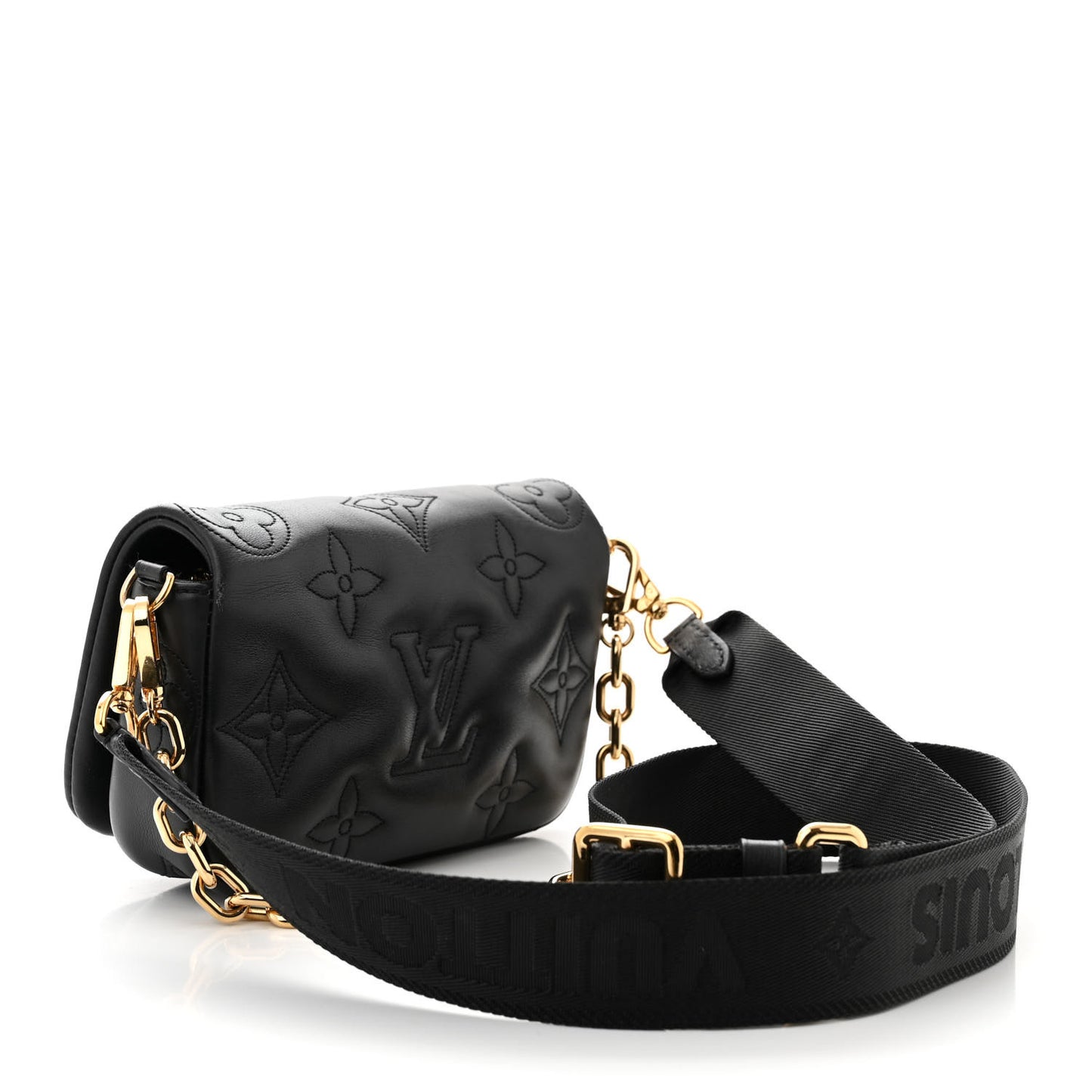 Calfskin Bubblegram Wallet On Strap Black
