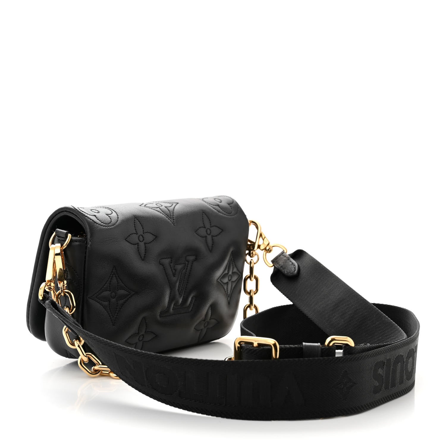 Louis Vuitton Calfskin Bubblegram Wallet On Strap Black 3 of 12