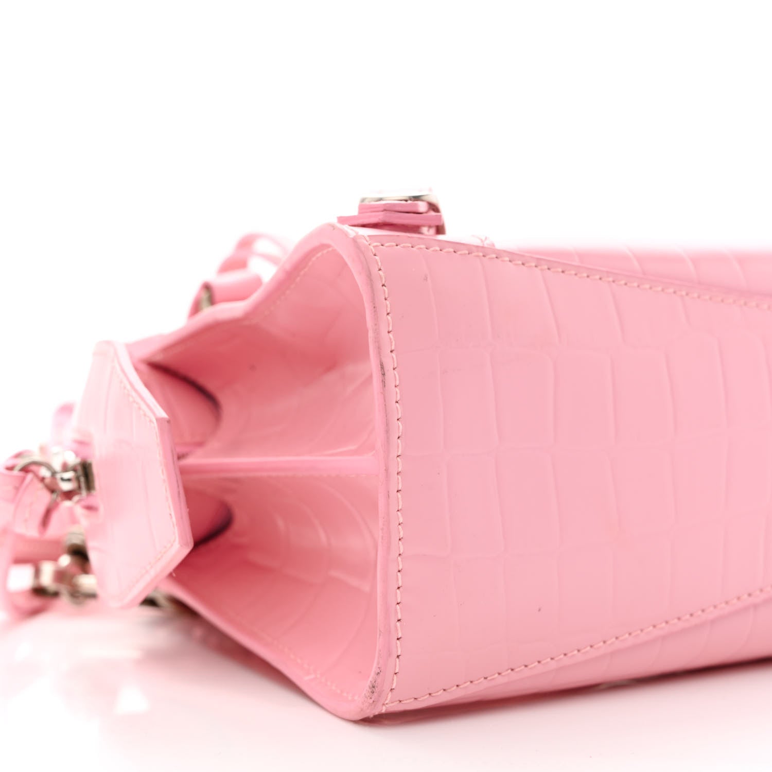 Balenciaga Semi Shiny Calfskin Crocodile Embossed Neo Classic Silver Hardware Mini City Pink 9 of 11