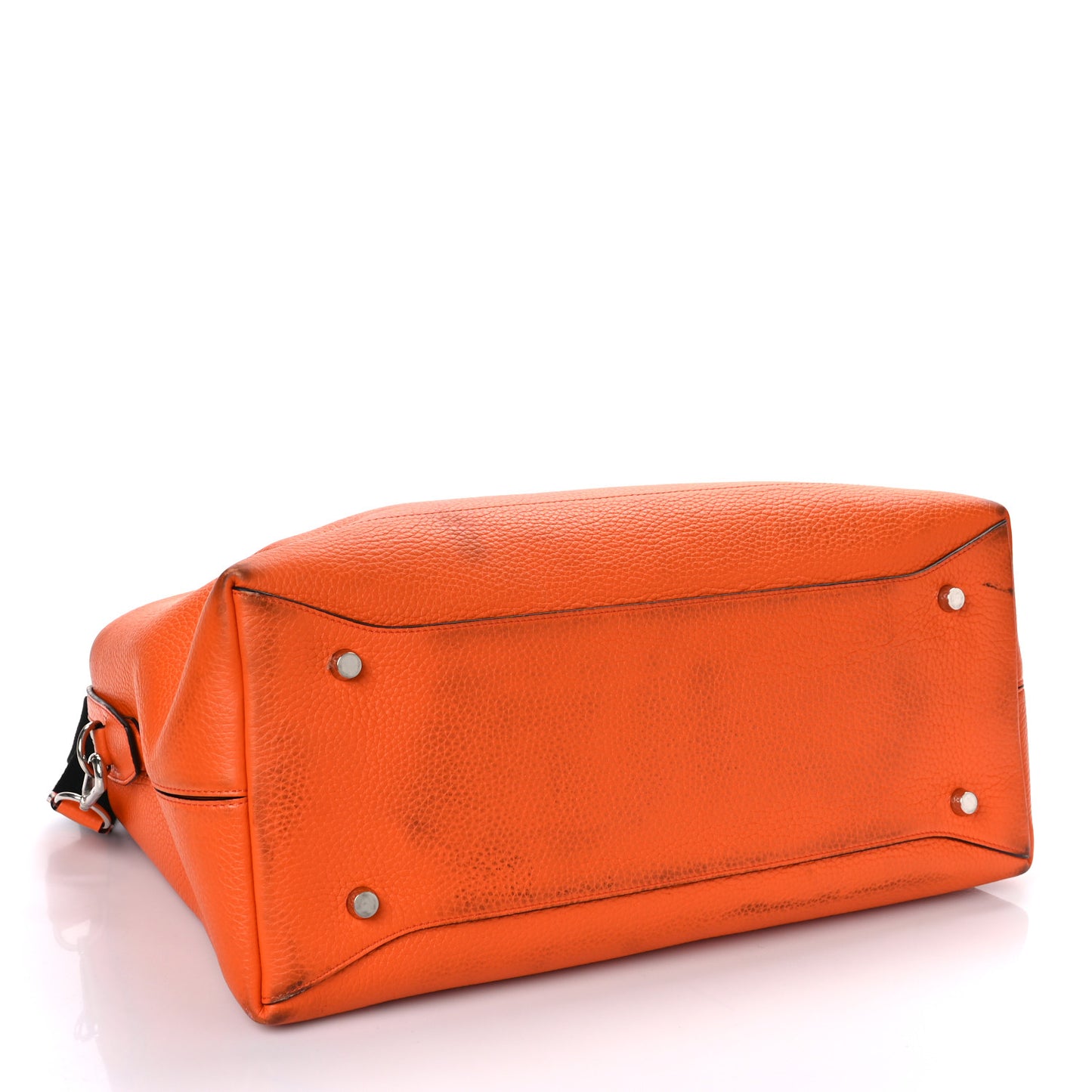 Heavy Grain Calfskin City Weekender Duffle Bag Orange