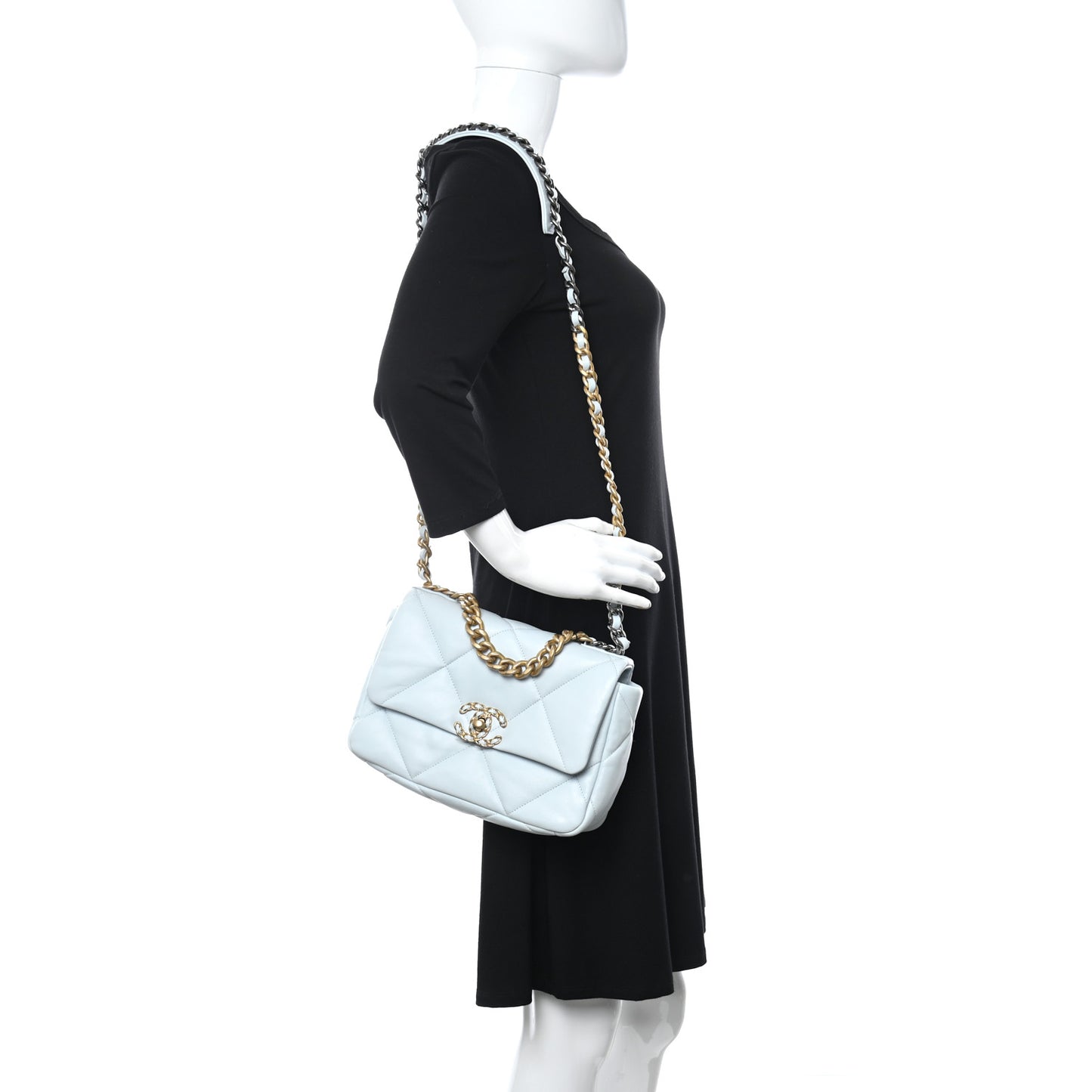 Lambskin Quilted Medium Chanel 19 Flap Light Blue