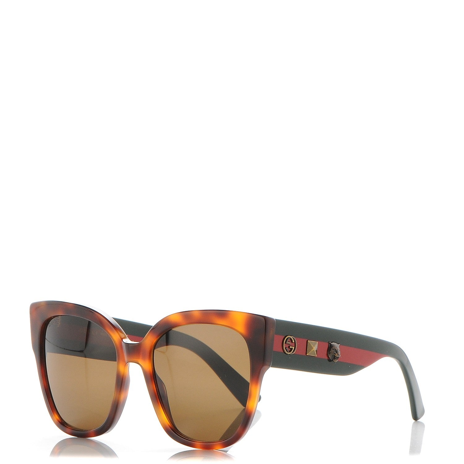 Gucci Acetate Square Frame Web Sunglasses GG0059S Tortoise 1 of 8