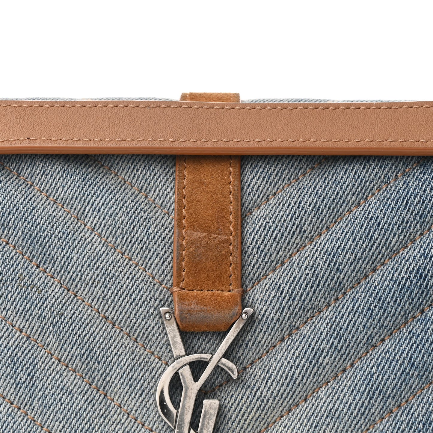 Denim Mixed Matelasse Triquilt Medium Monogram Envelope Satchel Blue