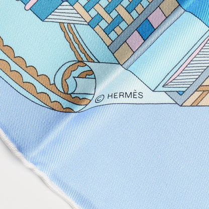 Hermes Silk Les Tresors D Un Artiste Scarf 90 Ciel Turquoise Rose 4 of 6