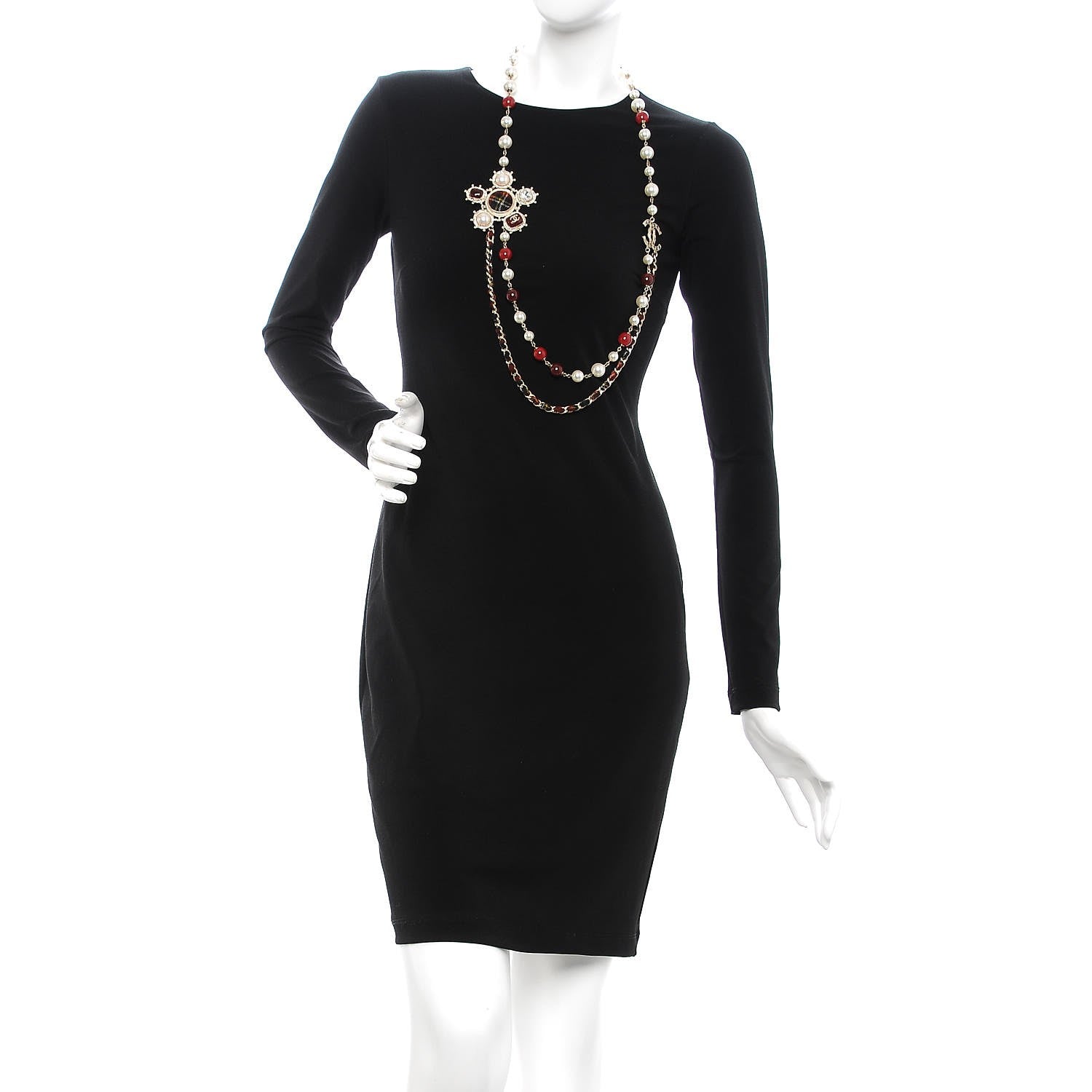 Chanel Gripoix Crystal Pearl Tweed Medallion Necklace Gold 2 of 5