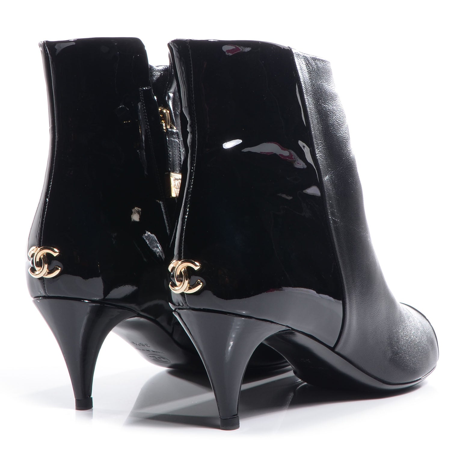 Chanel Patent Leather Cap Toe CC Boots 38.5 Black 3 of 7