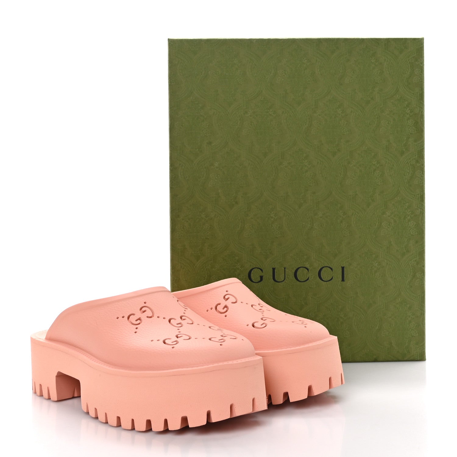 Gucci Rubber GG Monogram Perforated Elea Platform 55mm Lug Sole Sandals 40 Peachy Chic 8 of 8
