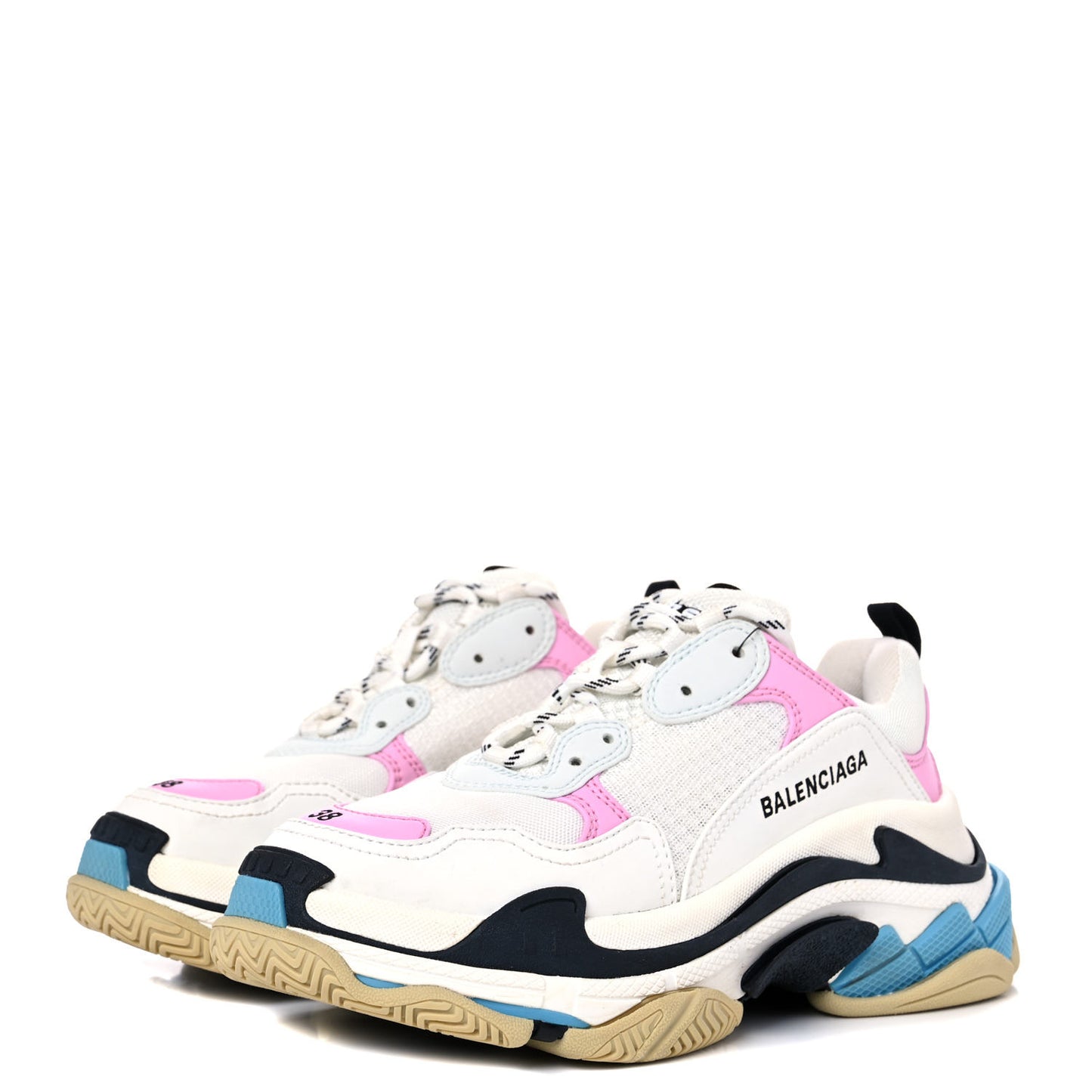 Fabric Mesh Washed Effect Womens Triple S Sneakers 38 Pink White Blue