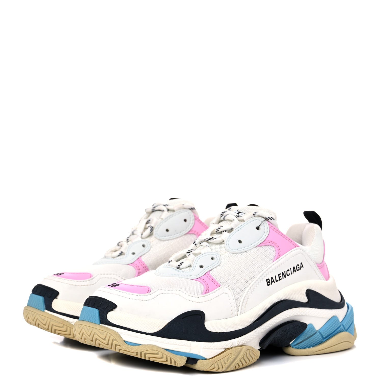 Balenciaga Fabric Mesh Washed Effect Womens Triple S Sneakers 38 Pink White Blue 3 of 13