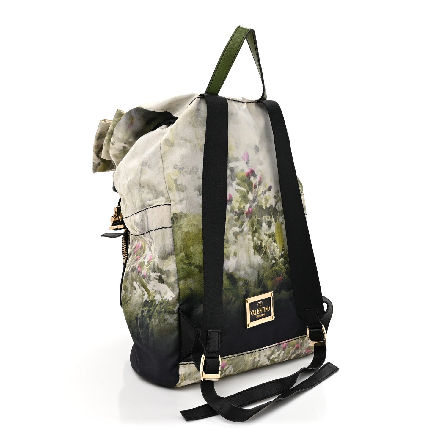 Valentino Garavani Nylon Foral Print Bow Backpack Green Multicolor 3 of 11
