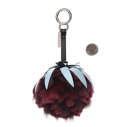 Fendi Fox Rabbit Fur Nappa Pineapple Bag Charm Bordeaux Turchese Pallido Multicolor 2 of 4