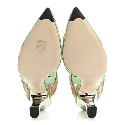 Fendi Mesh Vitello Floral Embroidered Colibri Lite 85mm Slingback Pumps 37 Edamame 6 of 10
