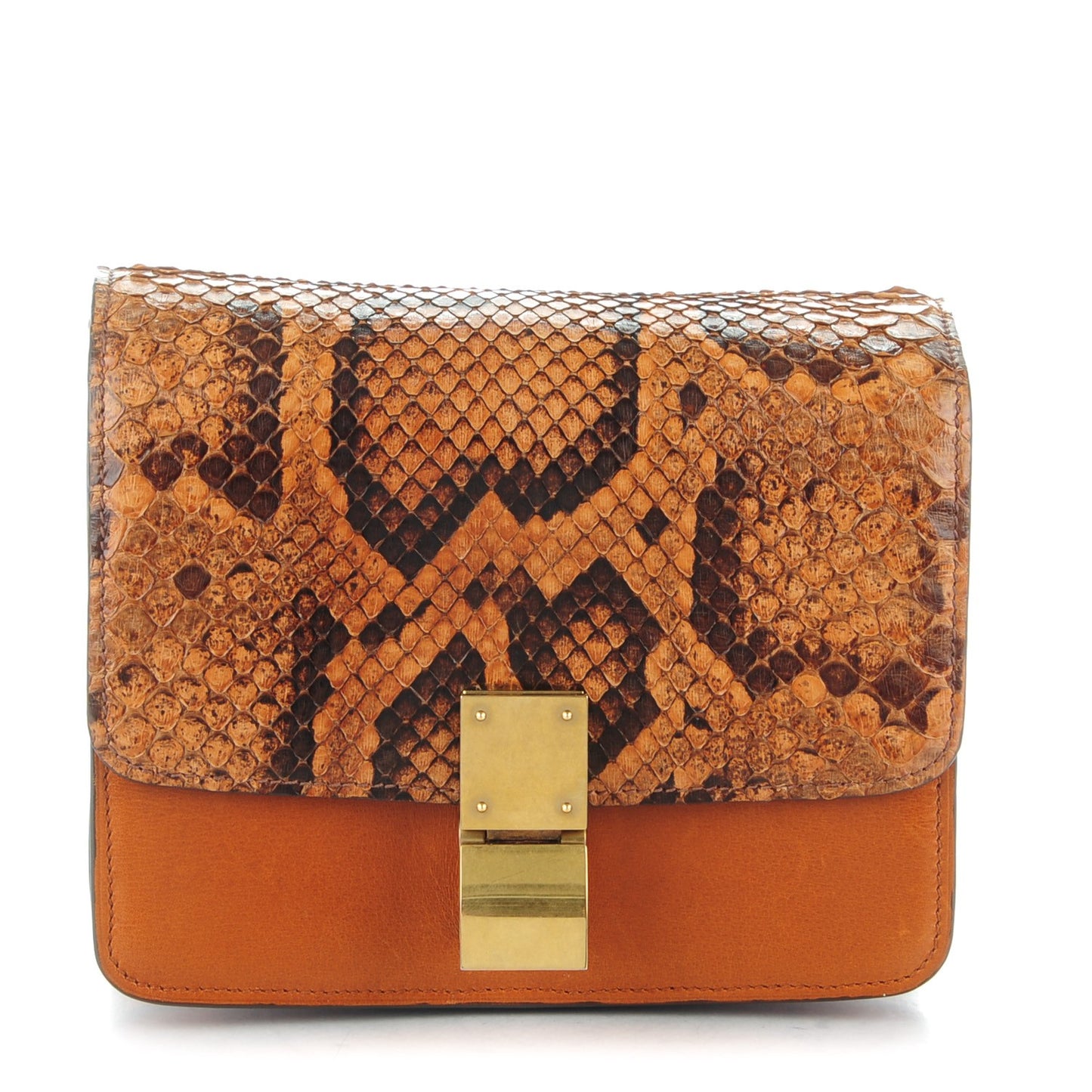 Python Smooth Calfskin Small Classic Box Flap Bag Camel