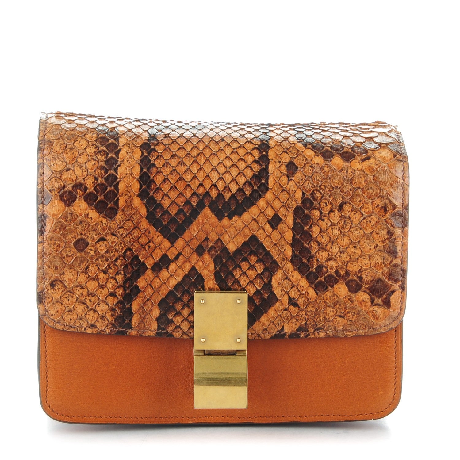 Celine Python Smooth Calfskin Small Classic Box Flap Bag Camel 1 of 8
