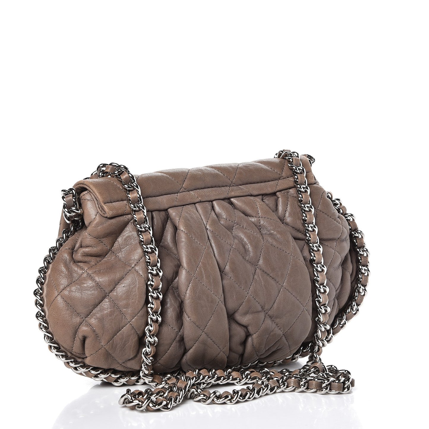 Crumpled Lambskin Quilted Medium Chain Around Flap Light Khaki