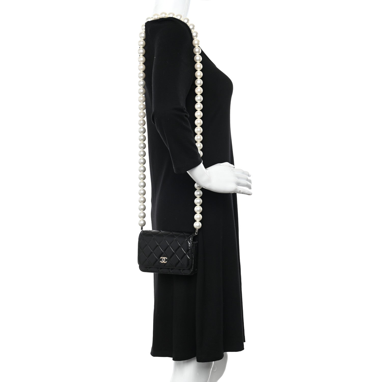 Chanel Calfskin Quilted Mini Maxi Pearls Wallet On Chain WOC Black 2 of 10