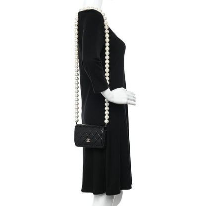 Chanel Calfskin Quilted Mini Maxi Pearls Wallet On Chain WOC Black 2 of 10