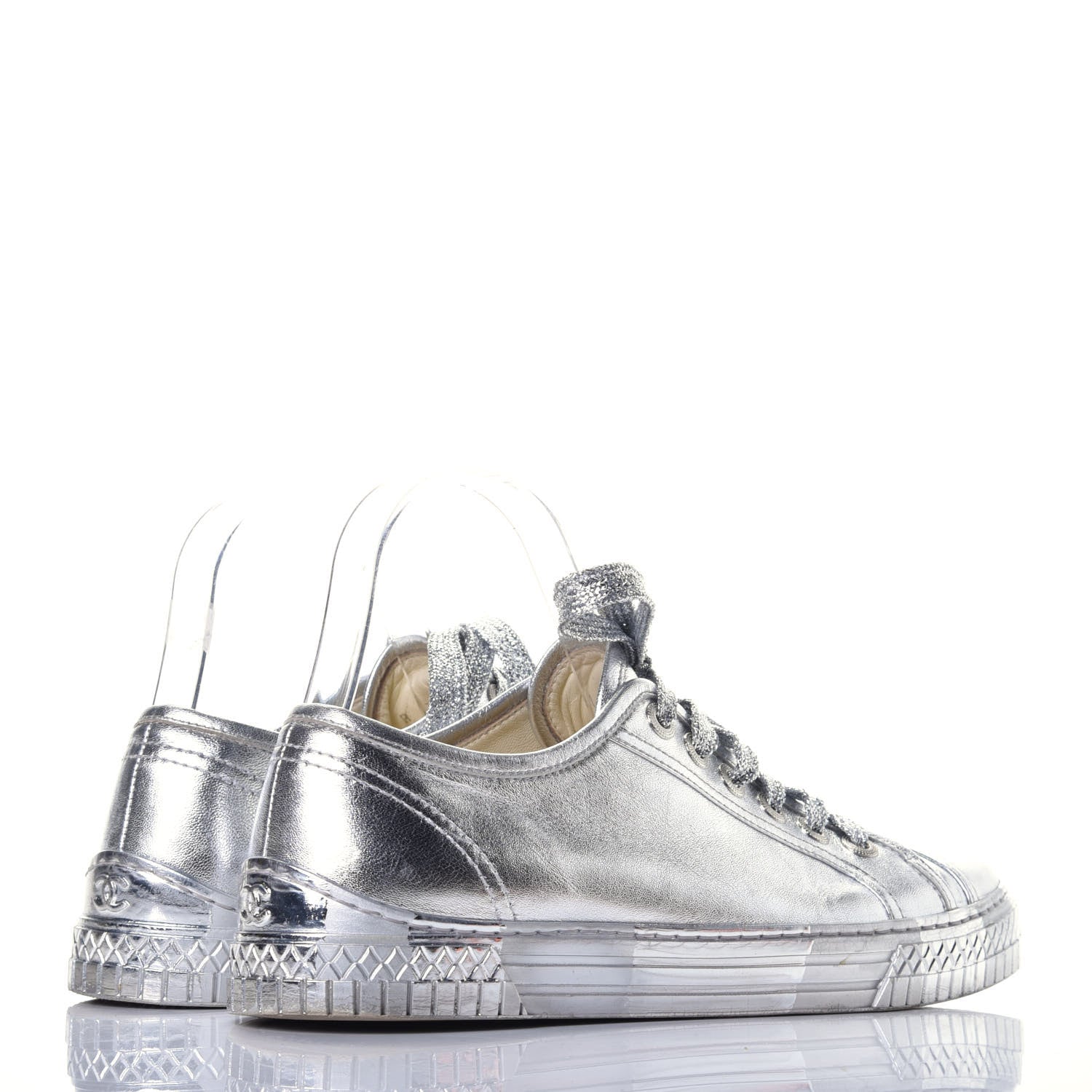 Chanel Laminated Lambskin Sneakers 39.5 Silver 4 of 10