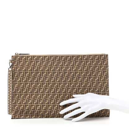 Fendi Suede Vitello Grace Micro FF Large Flat Pouch Nude Spring Maya 2 of 8