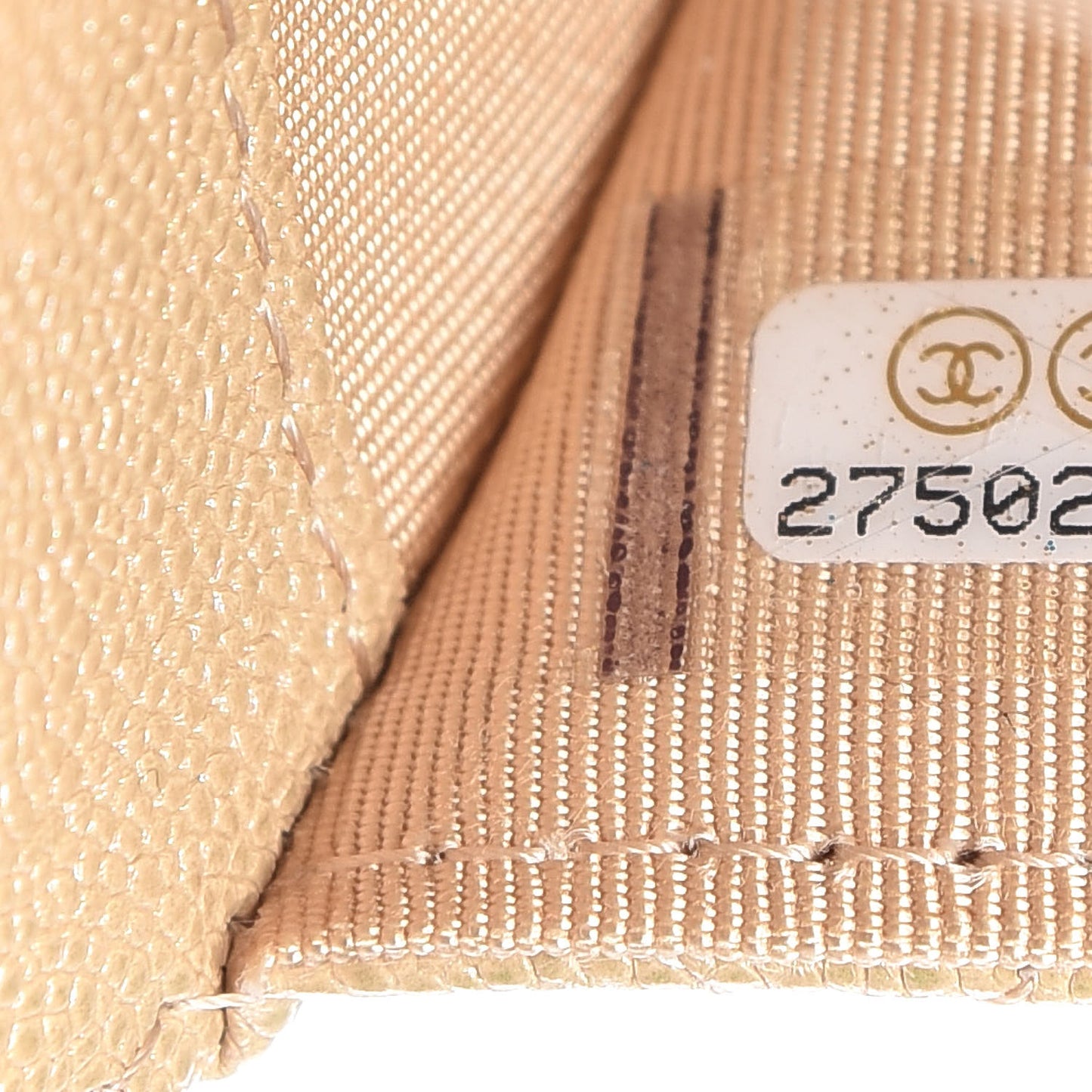 Iridescent Caviar Quilted Flap Card Holder Beige