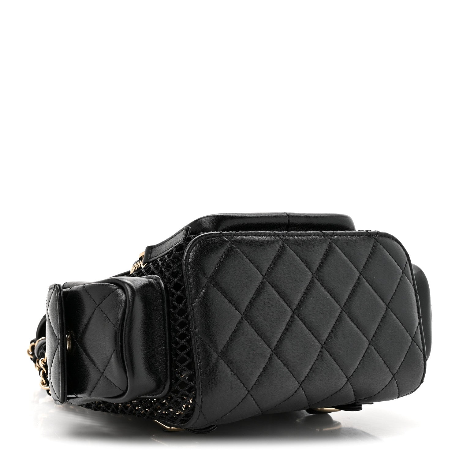 Chanel Shiny Lambskin Mesh Quilted Small Cargo Duma Drawstring Backpack Black 4 of 10