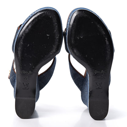 Louis Vuitton Denim Croisiere Wedge Sandals 38 Marine 6 of 9