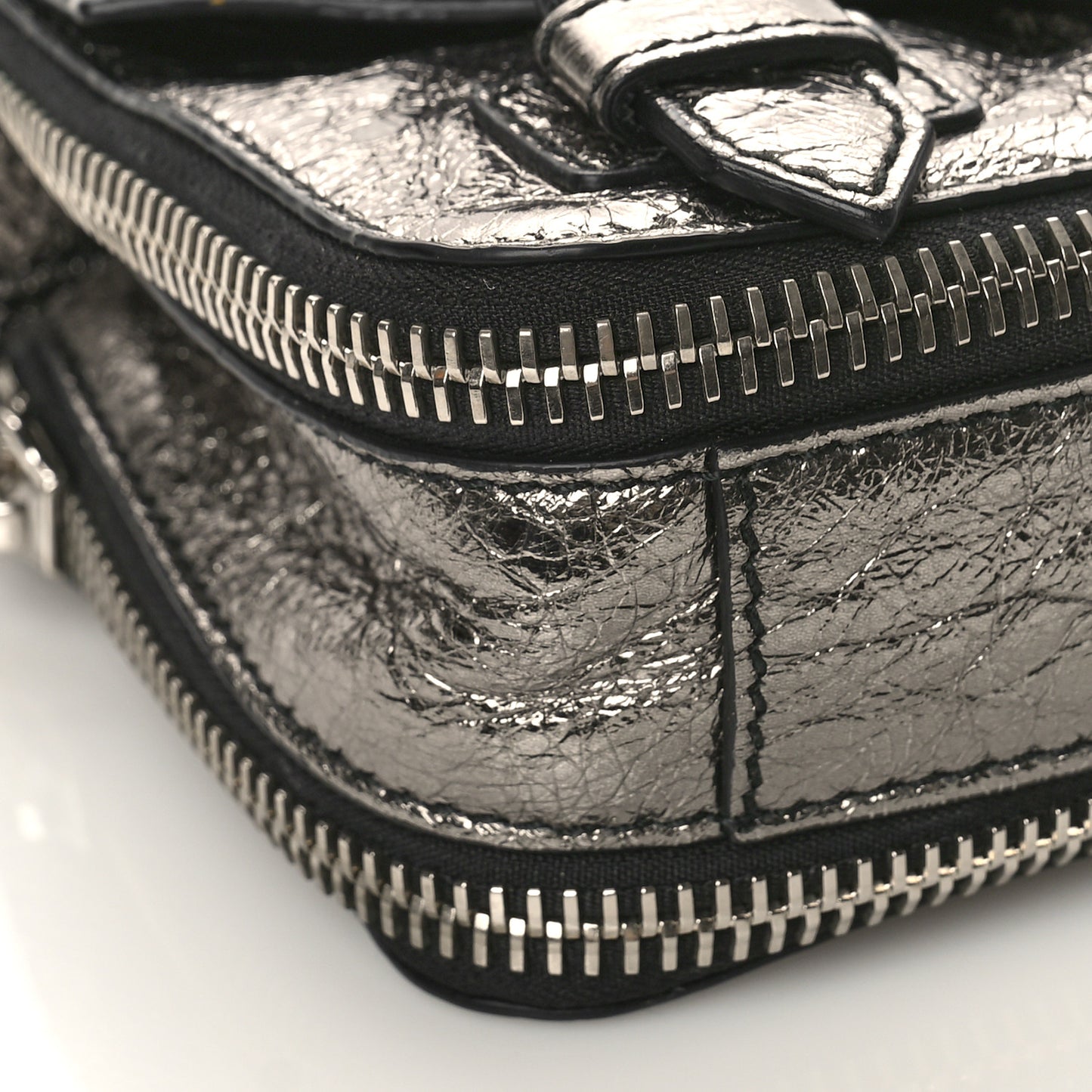 Metallic Paper Lambskin PS1 Mini Pouch Messenger Dark Silver