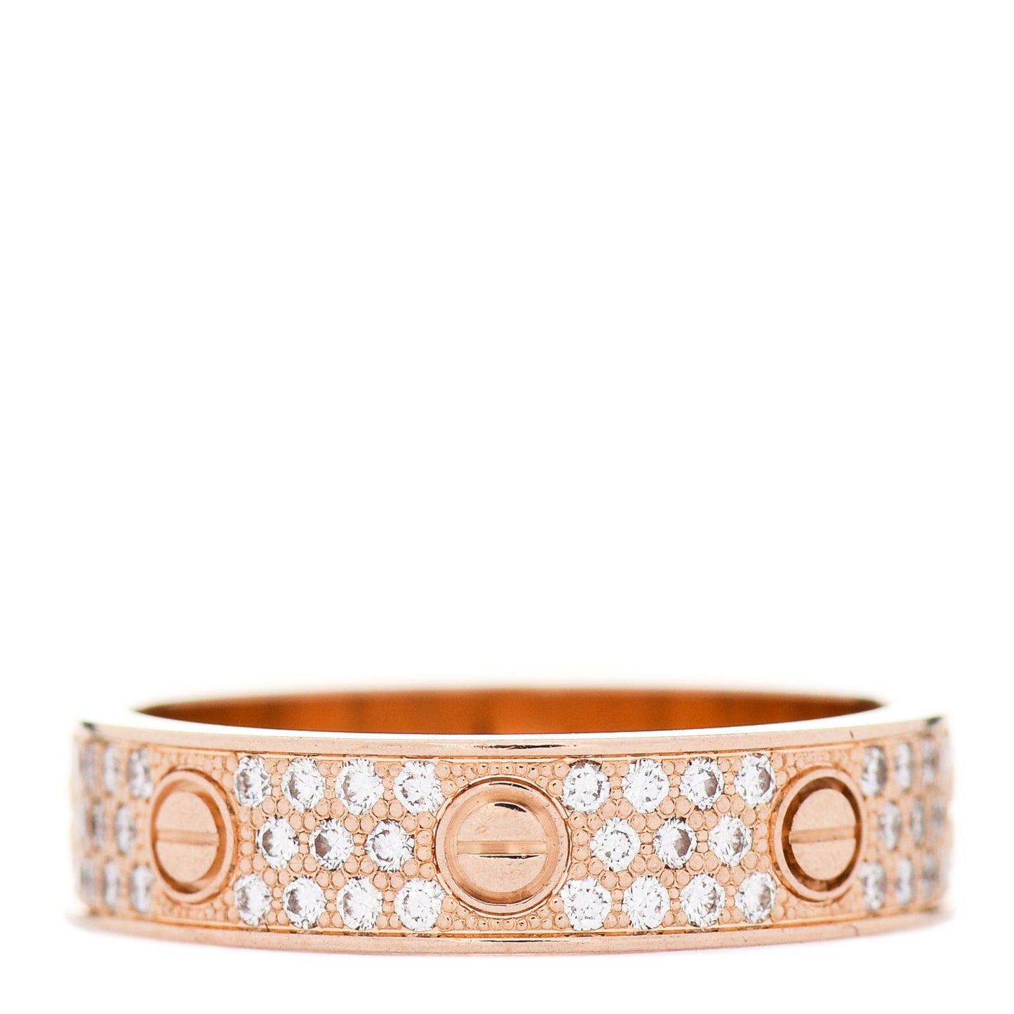 18K Pink Gold Diamond 5mm LOVE Wedding Paved Band Ring 54 6.75