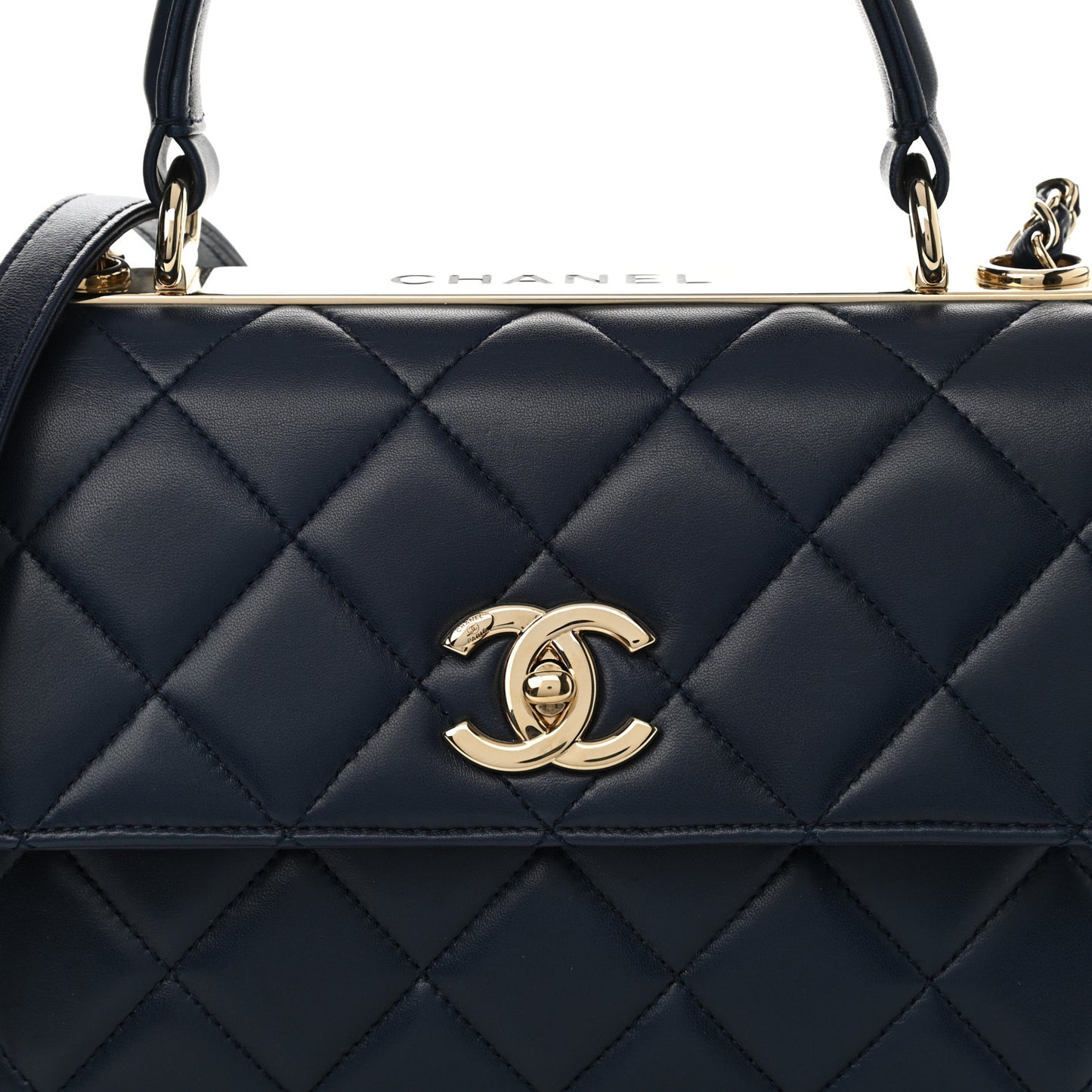 Lambskin Quilted Small Trendy CC Flap Dual Handle Bag Navy