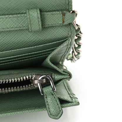 Prada Saffiano Metal Oro Chain Wallet Acquamarina 9 of 10