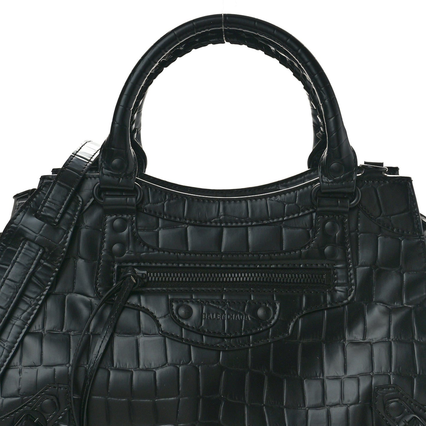 Semi Shiny Calfskin Crocodile Embossed Neo Classic Black Hardware S City Black